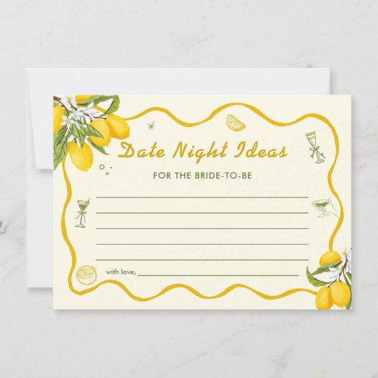 レモンブライダルシャワーデイトナイトアイディアカード 招待状 (正面)