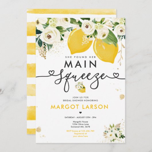 レモンブライダルシャワーフローラレモンメインスクイーズ 招待状 (正面/裏面)