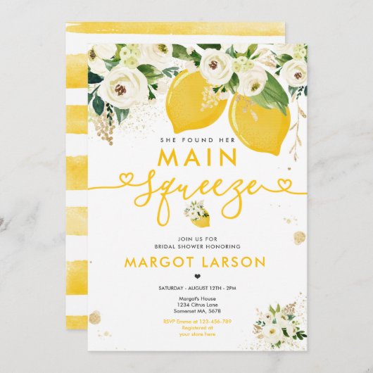 レモンブライダルシャワーフローラレモン主絞り 招待状 (正面/裏面)