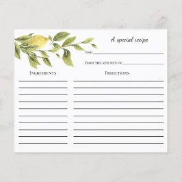 レモンブライダルシャワーレシピカード