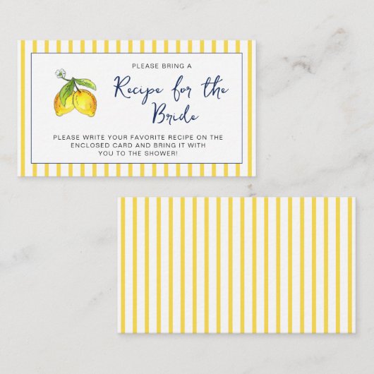 レモンブライダルシャワーレシピリクエストカード エンクロージャーカード (正面/裏面)