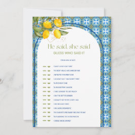 レモンブライダルシャワー彼は彼女はゲームカードを言った 招待状