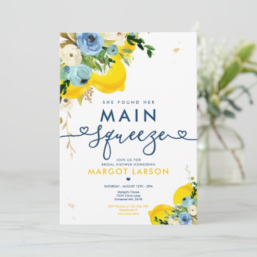レモンブライダルシャワー彼女は彼女のメインの絞りを見つけた 招待状 (スタンド正面)