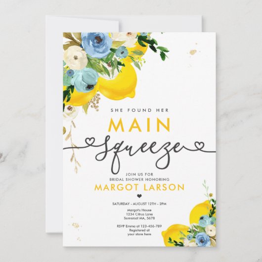 レモンブライダルシャワー彼女は彼女のメインの絞りを見つけた 招待状 (正面)