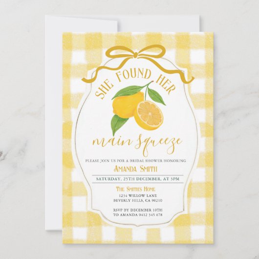 レモンブライダルシャワー彼女は彼女のメインの絞りを見つけた 招待状 (正面)