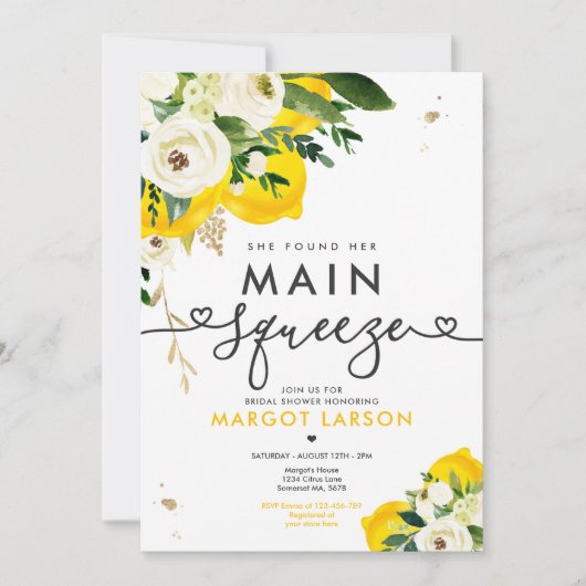 レモンブライダルシャワー彼女は彼女のメインの絞りを見つけた 招待状 (正面)