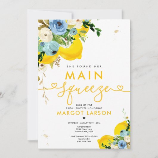 レモンブライダルシャワー彼女は彼女のメインの絞りを見つけた 招待状 (正面)