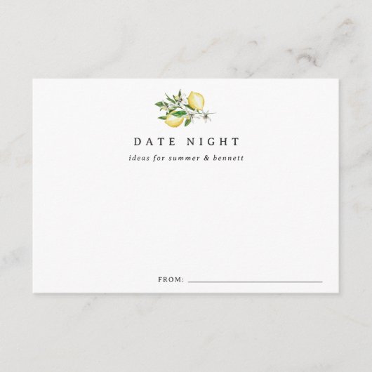 レモンブライダルシャワー結婚のデイトナイトアイディアカード エンクロージャーカード (正面)
