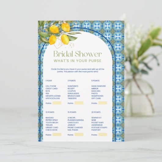 レモンブライダルシャワー財布のゲームカードの中身 招待状 (スタンド正面)