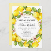 レモンブライダルシャワー、レモンの緑の水色 招待状 (正面/裏面)