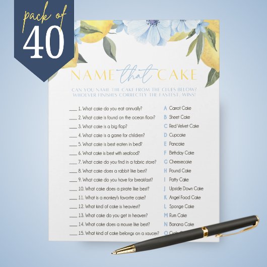 レモンブライダル名ケーキシャワーゲームパック ノートパッド