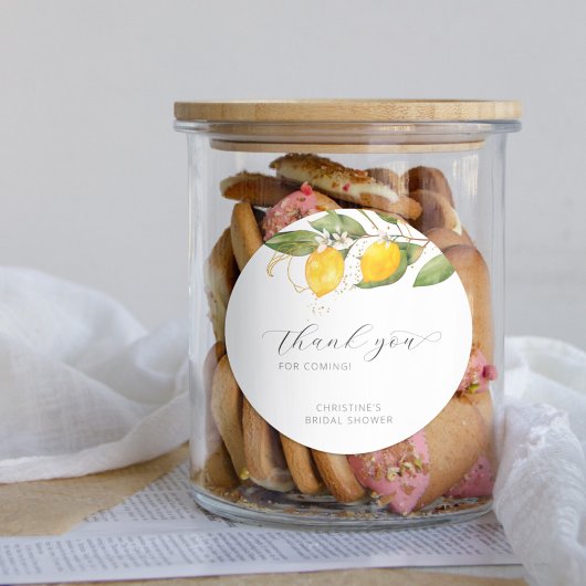 レモンブライトシトラスフローラブライダルシャワーサンキュー ラウンドシール