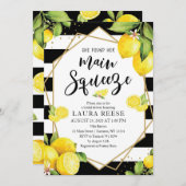 レモンブラックのストライプブライダルシャワー招待 招待状 (正面/裏面)