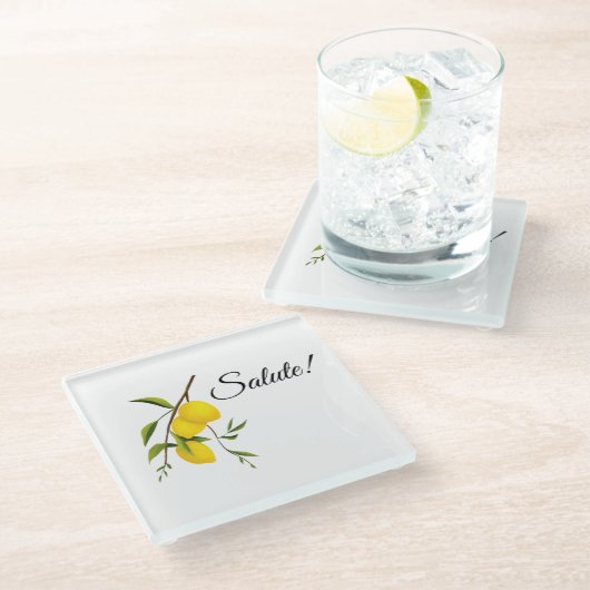 レモンブランチデザインと敬礼! ガラスコースター (アングル)