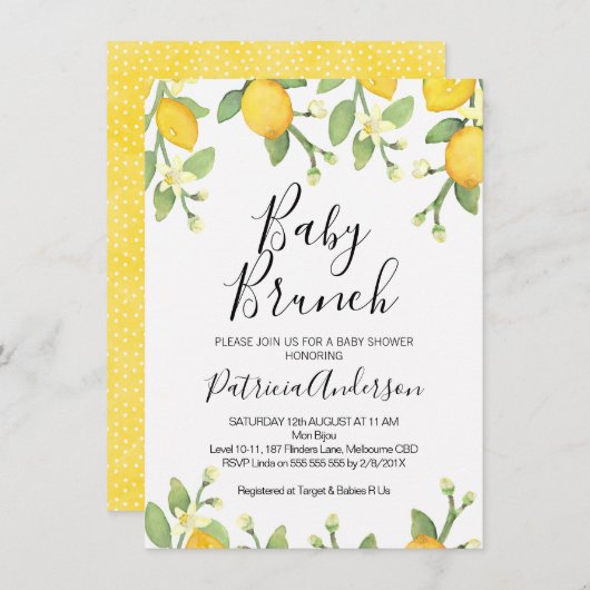 レモンブランチ男女兼用ベビーシャワー招待状 招待状 (正面/裏面)