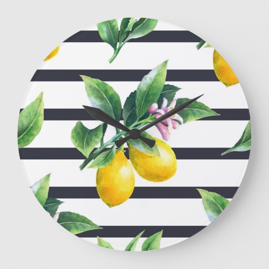 レモンブランチ:柑橘類の水彩ブリス ラージ壁時計 (正面)