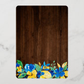 レモンブルーのフローラウッドスクリプトブライダルシャワー 箔招待状 (裏面)