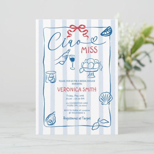 レモンブルーイタリアチャオ恋しく思ブライダルシャワー 招待状 (スタンド正面)