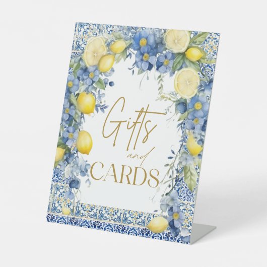 レモンブルーイタリアンタイルイタリアブライダルシャワー 台座サイン (正面)