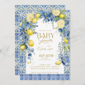 レモンブルーイタリアンタイルイタリアベビーシャワー 招待状 (正面/裏面)