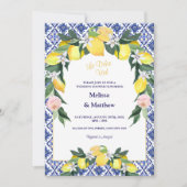 レモンブルーイタリアンタイルカップルウェディングシャワー 招待状 (正面)