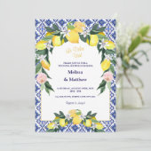 レモンブルーイタリアンタイルカップルウェディングシャワー 招待状 (スタンド正面)