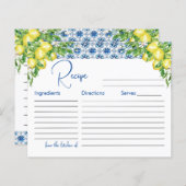 レモンブルーイタリアンタイルブライダルシャワーレシピカード (正面/裏面)