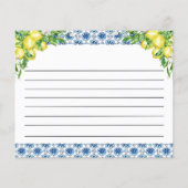 レモンブルーイタリアンタイルブライダルシャワーレシピカード (裏面)