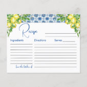 レモンブルーイタリアンタイルブライダルシャワーレシピカード (正面)