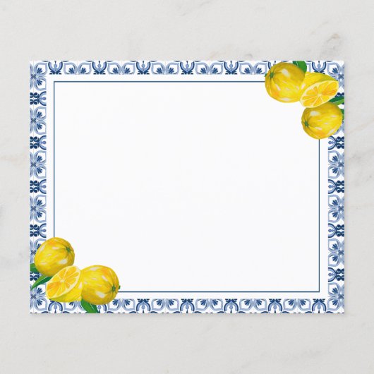 レモンブルーイタリアンタイルブライダルシャワーレシピカード (裏面)