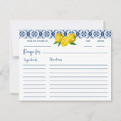 レモンブルーイタリアンタイルブライダルシャワーレシピカード ノートカード (正面)