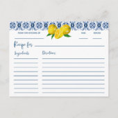 レモンブルーイタリアンタイルブライダルシャワーレシピカード ポストカード (正面)