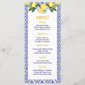 レモンブルーイタリアンタイルブライダルシャワー結婚ズ メニュー (正面)
