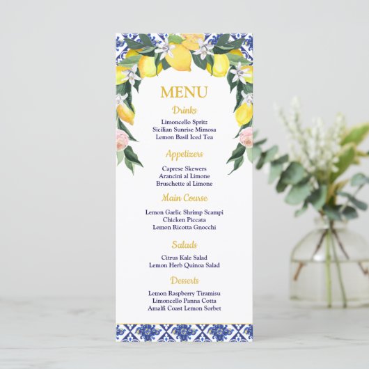 レモンブルーイタリアンタイルブライダルシャワー結婚ズ メニュー (スタンド正面)