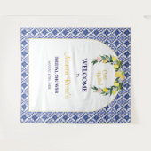 レモンブルーイタリアンタイルブライダルシャワー背景 タペストリー (正面(横))