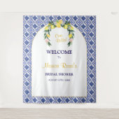 レモンブルーイタリアンタイルブライダルシャワー背景 タペストリー (正面)