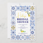 レモンブルーイタリアンタイル水彩ブライダルシャワー 招待状 (正面)