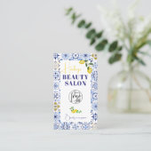 レモンブルーイタリアンタイル水彩美しいサロン 名刺 (スタンド正面)