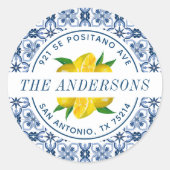 レモンブルーイタリアンタイル結婚の差出人住所 ラウンドシール (正面)