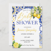 レモンブルーイタリアンタイル赤地中海のちゃんシャワー 招待状 (正面)