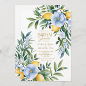 レモンブルーイタリアンフローラシトラスブライダルシャワー 招待状 (正面/裏面)