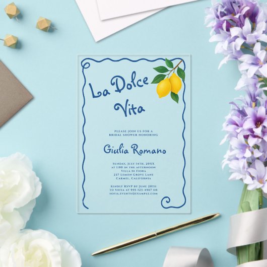 レモンブルーウィミフレームラドルチェヴィータブライダルシャワー アクリル招待状 (インサイチュ (ウェディング))