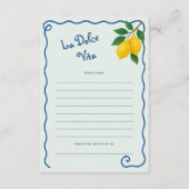 レモンブルーウィミフレームラドルチェヴィータブライダルシャワー エンクロージャーカード (裏面)