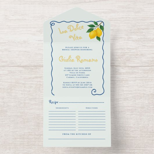 レモンブルーウィミフレームラドルチェヴィータブライダルシャワー オールインワン招待状 (内側)