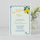 レモンブルーウィミフレームラドルチェヴィータブライダルシャワー 箔招待状 (立ち正面)