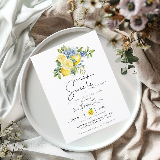 レモンブルーシトラスフルーツ夏のベビーシャワー 招待状