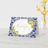 レモンブルースペインのタイルのノートカード カード (黄色い花)