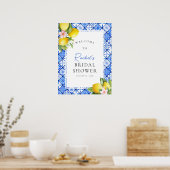 レモンブルータイルフローラブライダルシャワー歓迎 ポスター (キッチン)