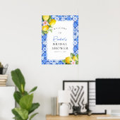 レモンブルータイルフローラブライダルシャワー歓迎 ポスター (ホームオフィス)