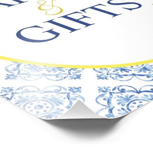 レモンブルータイルブライダルシャワーカードとギフトサイン フォトプリント            (角)